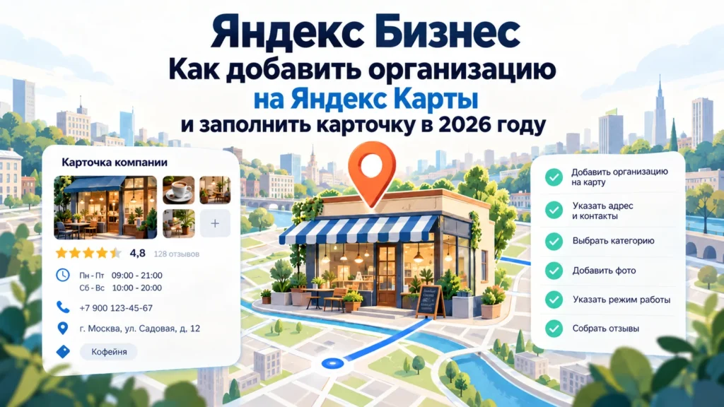 Яндекс Бизнес: как добавить организацию на Яндекс Карты и заполнить карточку в 2026 году